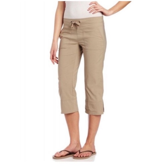 Prana Women's Bliss Capri Pants Khaki Sz S Drawstring Hiking outdoor Nylon NEW - Picture 1 of 14